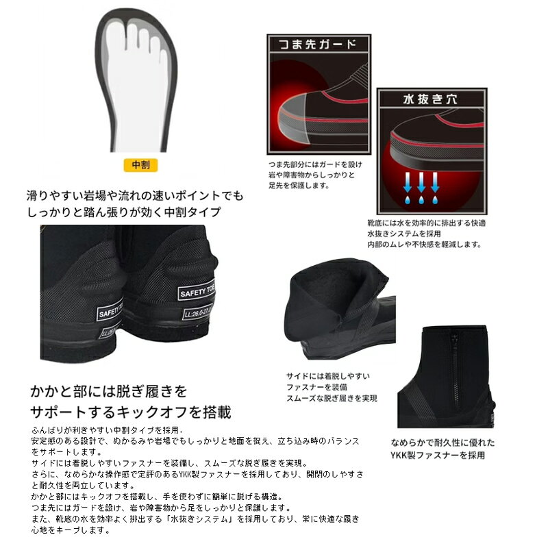 釣具のFTOのエクセル　FP-5785 鮎タビ(中割)(フェルトソール) SS (23.0-23.5) ブラック×ゴールド｜アングル2