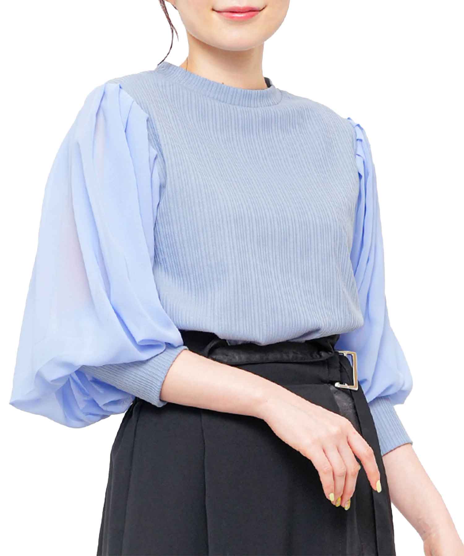 楽天市場】バルーンスリーブ（カラーブルー）（レディースファッション