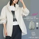 【20%OFFクーポン☆】ミドル丈モンスターパーカー ビッグシルエット ナイロン 微撥水 スタンドカラー テールロング ジップアップ ミリタリー ジャケット レジャー アウトドア 長袖 アイボリー カーキ 黒 無地 M コート アウター レディース 秋 冬 春 ミリアンデニ