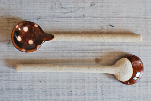 陶器製カトラリー ミニドット　水玉ミニスプーン　ブラウン　コーヒースプーン　デザートスプーン　インスタグラム　インスタグラマー【SALE/fuccaお値打ち価格　新商品　人気カトラリー　陶器のスプーン　ミニスプーン】