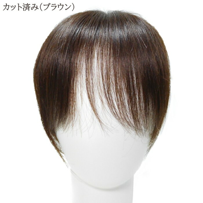 前髪カット済みヘアピース ベース12×14cm 人毛100％ ノーカット ナチュラルブラック ナチュラル ブラウン