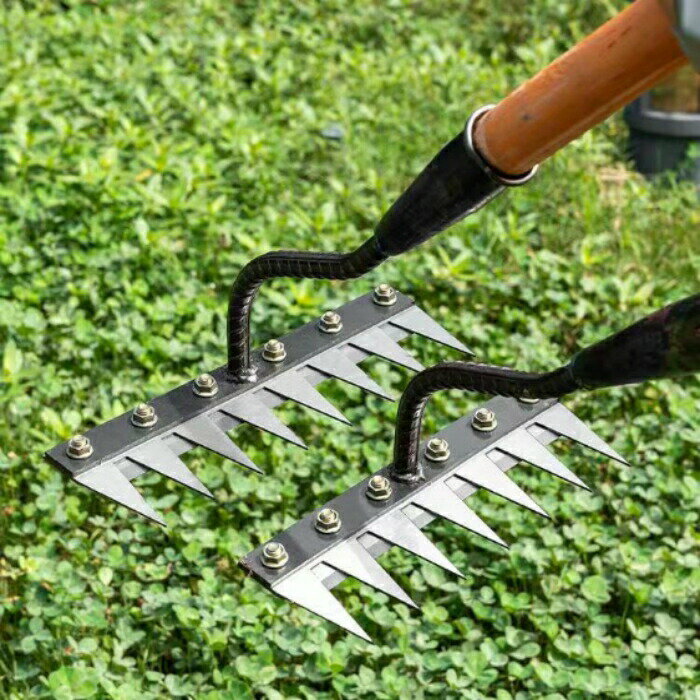 雑草除去ツール 農業用除草熊手 雑草根こそぎレーキ【マンガン鋼製 5-8本歯】 着脱式多機能設計 根こそぎ除去対応 120cm長柄水田/畑/庭園兼用 防錆コーティング 除草鍬セット雑草対策