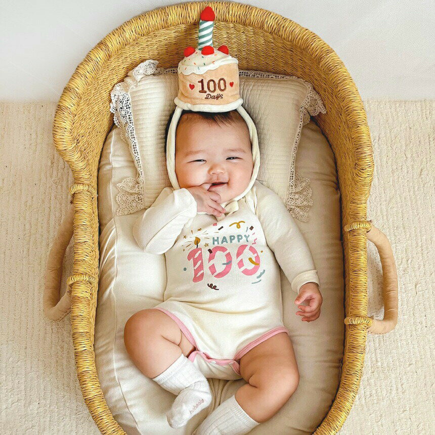 ベビー ロンパース 百日祝い バースデー ハット 2点セット 長袖 男の子 女の子 カバーオール 子供服 赤ちゃん 百日祝 パーティ— パーティーハット 100日フォト 記念撮影 こども 子ども 出産祝い ギフト ベビー服 可愛い 晴れ着 出産準備 2