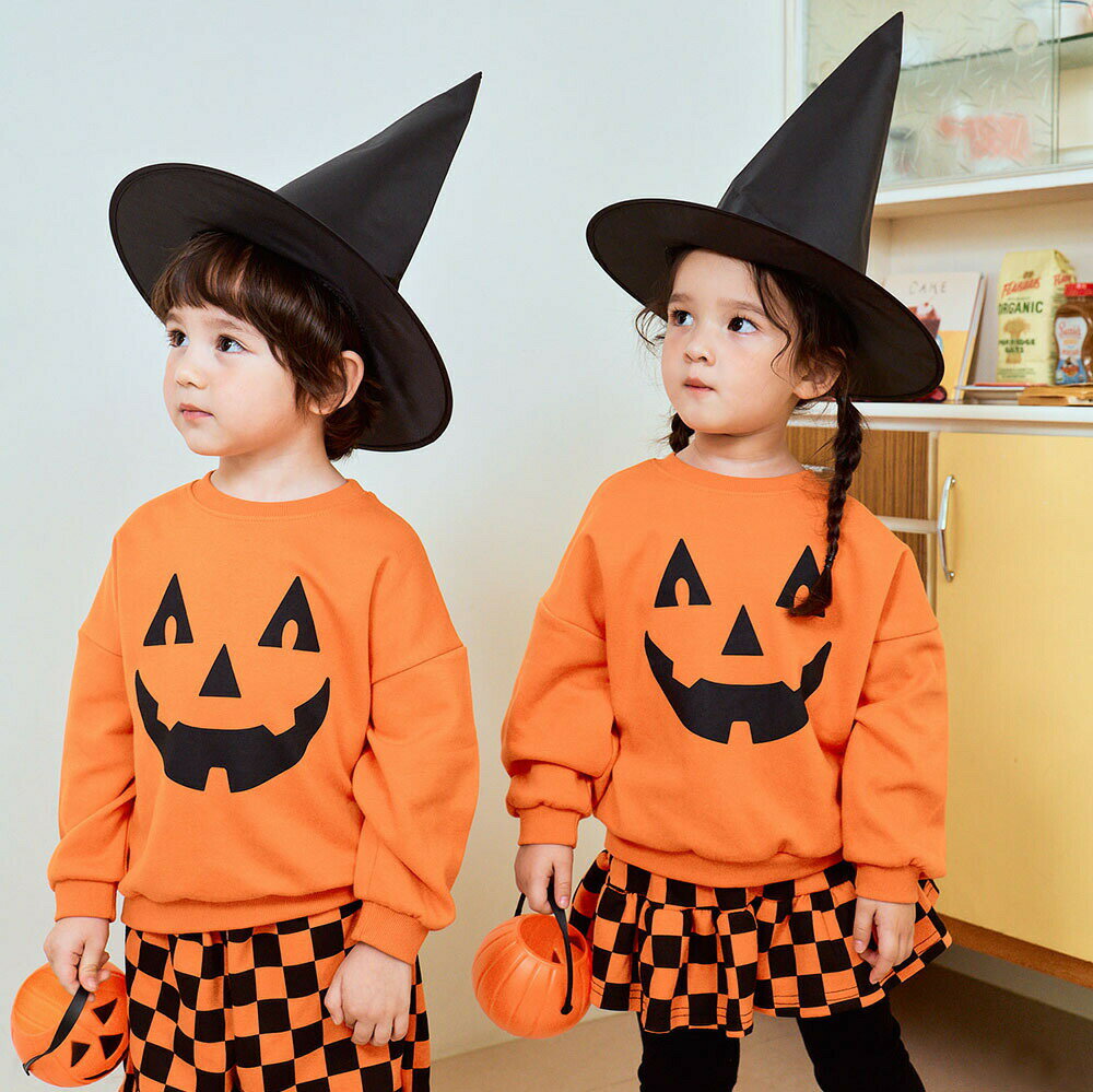 ハロウィン 衣装 キッズ かぼちゃ セットアップ コスプレ 子供服 ベビー キッズ おもしろコスチューム スウェット 上下 トレーナー 長袖トップス スカート付きレギンス パンツ かわいい カジュアル 子供用 ハロウィーン 女の子 男の子