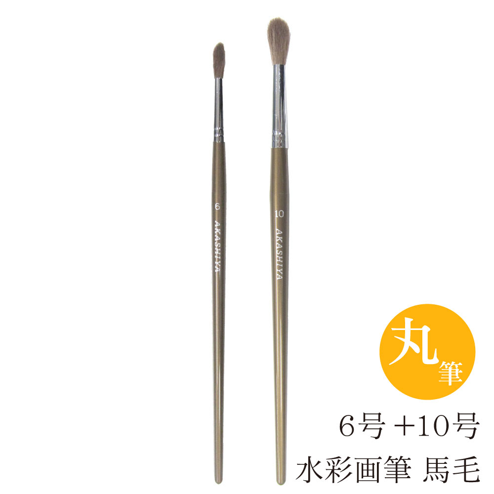 あかしや 水彩画筆 馬毛 Dセット （丸筆6号・丸筆10号） GU/2VD 奈良筆 水彩画用筆 画筆 丸筆 画材 彩..