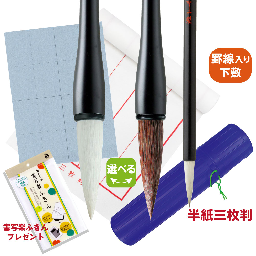 水書き用紙&ふきん付き!送料無料!あかしや 書初めセット スタンダード4点セット 試し書き用水書用紙付き 書き初めセット 半紙三枚判 3枚判 書写 習字 授業用...