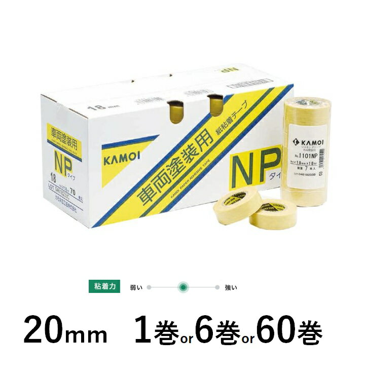 No.1101-NP 車両塗装用マスキングテープ 20mm 1巻 1袋（6巻） 1箱（60巻） カモ井 カモ井加工紙