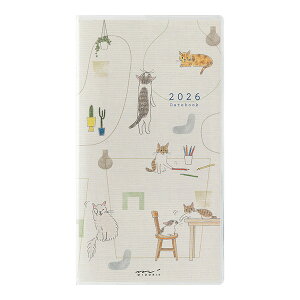 【2026年1月始まり】ミドリ 2026 ポケットダイアリー 手帳 ネコ 猫 B6 スリム 月間 マンスリーブロック 2026年 デザインフィル 送料無料 キャラクター
