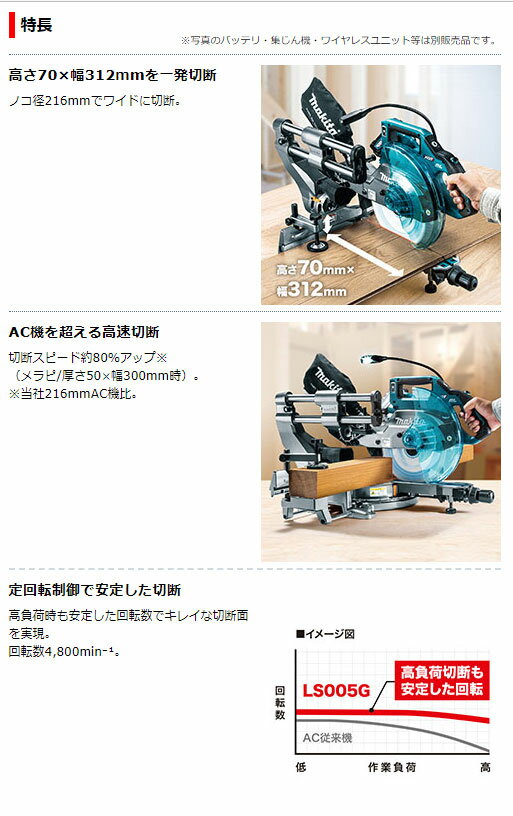 【マキタ】充電式スライドマルノコLS005GZ　本体のみ（鮫肌チップソー付）（バッテリ・充電器・ワイヤレスユニット別売）40Vmax