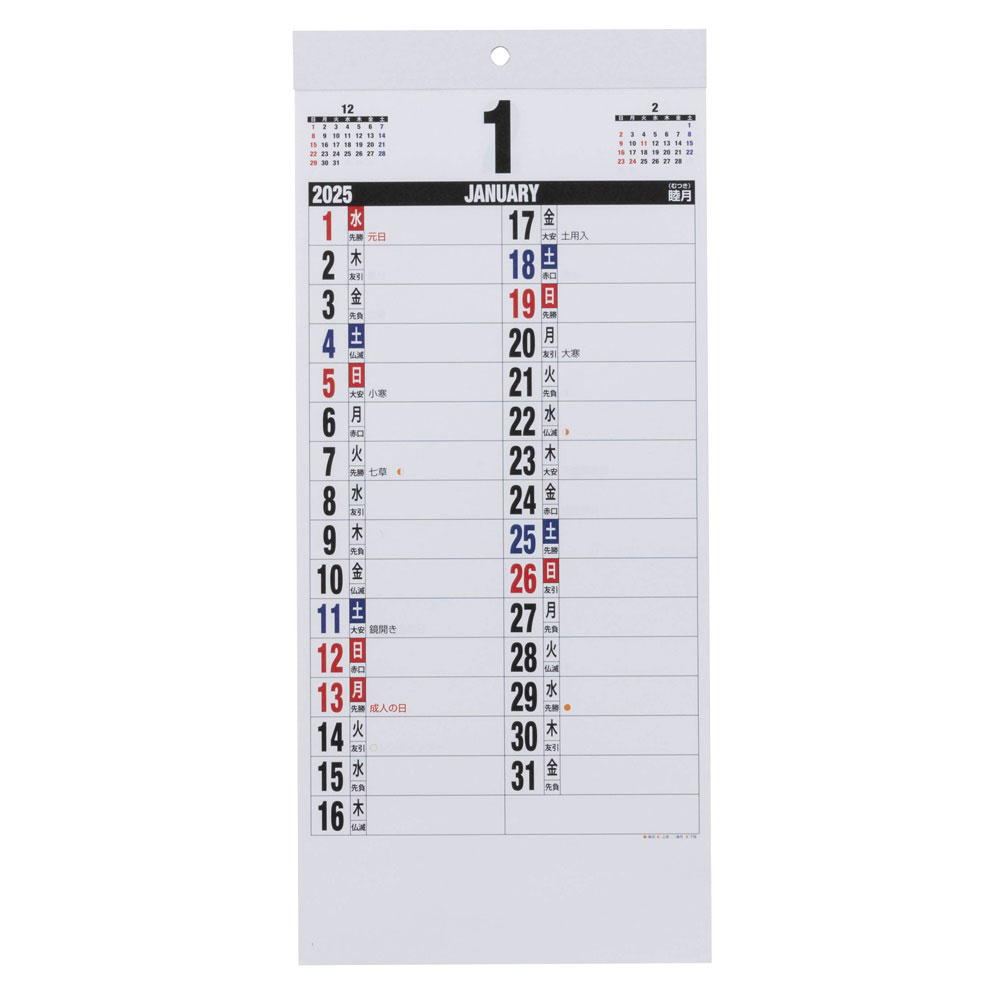 ナカバヤシ FSC-MX/壁掛けカレンダー2025 文字月表L/W168 COC-CLH-HLL-25 【CHI】
