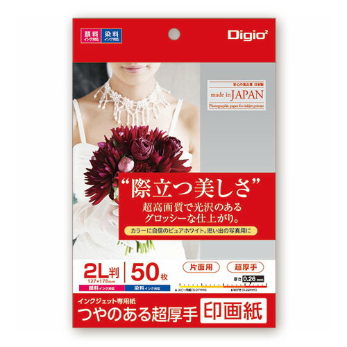 【最大1000円OFFクーポン配布】ナカバヤシ インクジェット用紙 Digio2 つやのある超厚手 印画紙 2L判 50枚 JPSK2-2L-50【CHI】