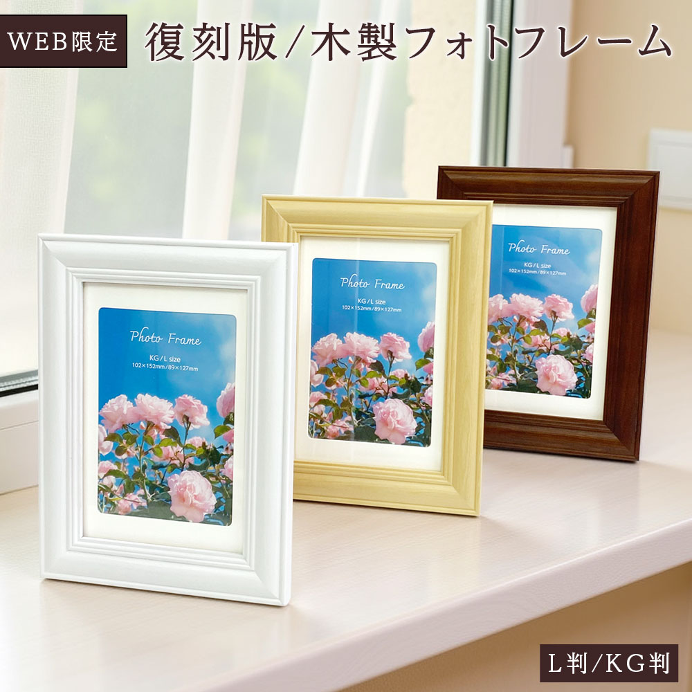 復刻版 ★ ネット限定で再販！ ★ ナカバヤシ 木製フォトフレーム 写真立て L判・KG判 フ-TWS-21 ブラウン ナチュラル ホワイト【ハガキ ポストカード】 #301#【CHI】のサムネイル