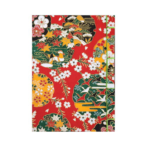 【最大1000円OFFクーポン配布中】ナカバヤシ 和綴帖 A6サイズ 横綴じ 文様レッド（糸の色：黄緑 ) ノ-WTJ-A6-3【CHI】