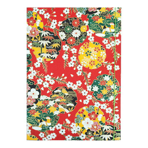 【最大1000円OFFクーポン配布中】ナカバヤシ 和綴帖 A5サイズ 横綴じ 文様レッド（糸の色：黄緑 ) ノ-WTJ-A5-3【CHI】