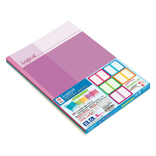 【アウトレット/数量限定特価】ナカバヤシ ロジカルノート スタンダード B5・5冊パック B罫 カラフル ノ-B510B-5P【CHI】