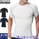 【ネコポス選択送料無料】EXIO エクシオ コンプレッション メンズ 接触冷感 インナー アンダーシャツ 半袖 丸首 脇メッシュ 全3色 M-XXL | クール 冷感 tシャツ インナーシャツ コンプレッションインナー コンプレッションウェア トレーニングウェア ゴルフ 野球 あす楽