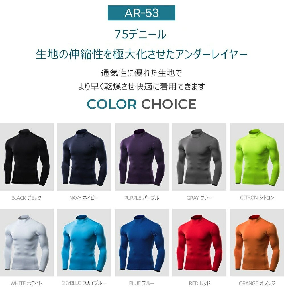 ARMEDES アルメデス コンプレッション インナー メンズ 長袖 ハイネック タートルネック 接触冷感 吸汗速乾 UVカット 紫外線対策 ストレッチ 通気性 高機能ドライ 加圧シャツ スポーツ トレーニング ジム ランニング ゴルフ 野球 春夏 オールシーズン M-3XL AR53 (2)