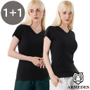 ARMEDES アルメデス 2枚セット Tシャツ 形状記憶 伸縮性 通気性 Vネック 半袖 リラックスフィット コットン スパン レディース S-XL ブラック...