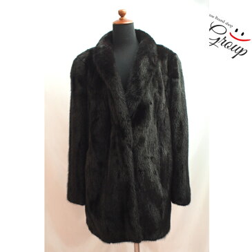 【キャッシュレス5％還元】SAGA MINK/サガミンク/レディース/ミンクコート/ブラック 毛皮 アウター ミディアム丈 サイズ15 【中古】【送料無料】