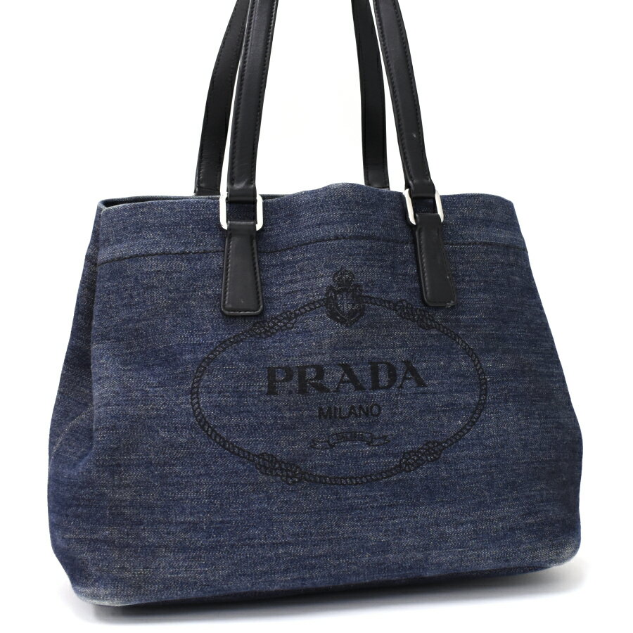 【中古】プラダ トート ショルダーバッグ 1BG356 デニム レザー ネイビー×ブラック レディース PRADA 送料無料