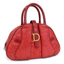 【中古】クリスチャンディオール ダブルサドル ハンドバッグ MA-0031 レザー レッド Dロゴ ゴールド金具 Christian Dior [送料無料]