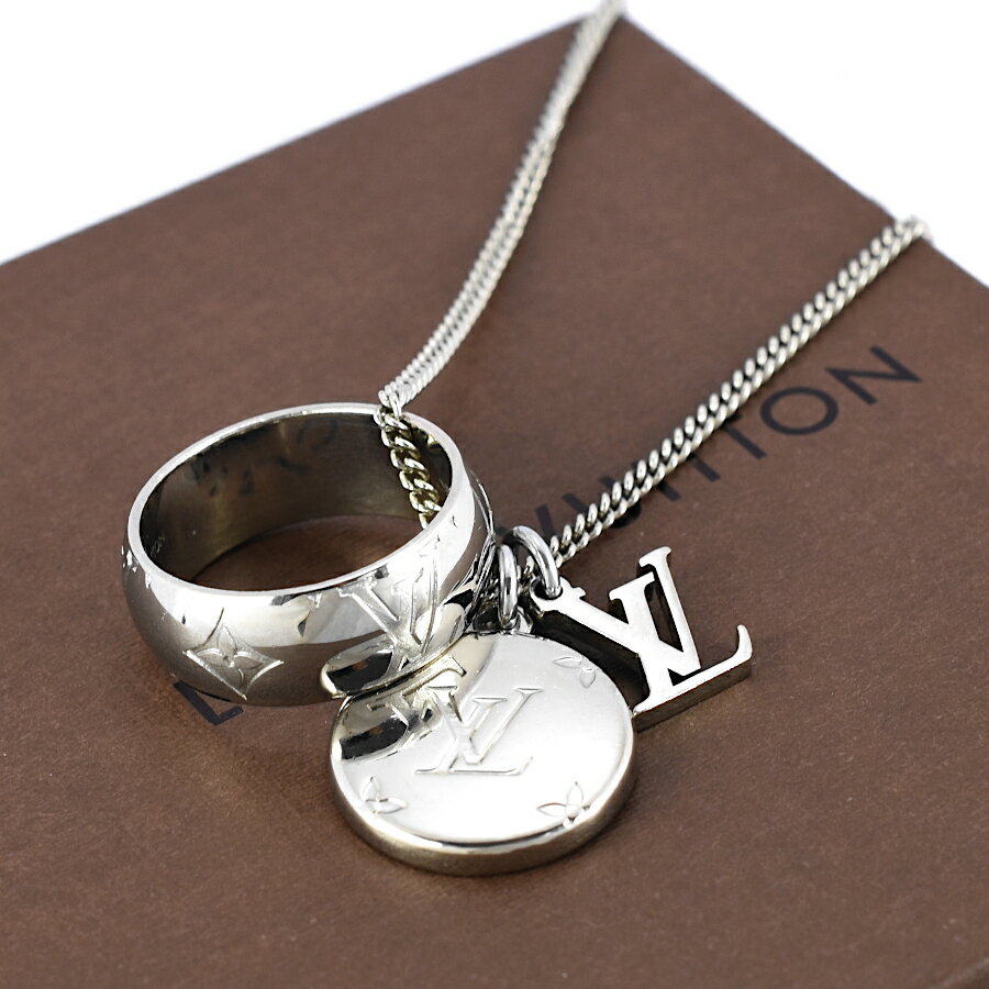 【中古】ルイヴィトン リングネックレス ペンダント M62485 モノグラムパターン LVシグネチャー シルバーカラー LOUIS VUITTON Monogram Charms Necklace [送料無料]