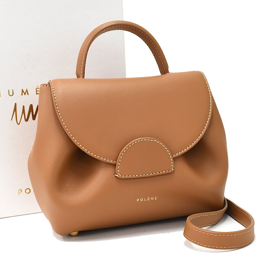 【中古】新品同様 ポレーヌ Num?ro Un Nano 3wayハンドバッグ カーフレザー キャメル POLENE [美品][送料無料]のサムネイル