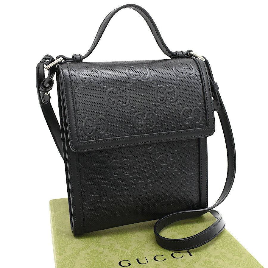 【中古】グッチ メッセンジャーバッグ ショルダーバッグ 625782 GGエンボス レザー ブラック GUCCI [送料無料]