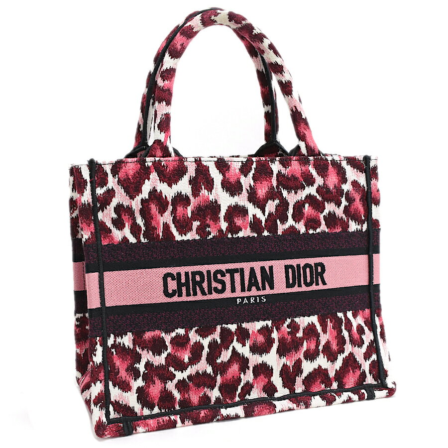 【中古】新品同様 クリスチャンディオール ブックトート スモール ハンドバッグ レオパード キャンバス ピンク系 Christian Dior [送料無料]