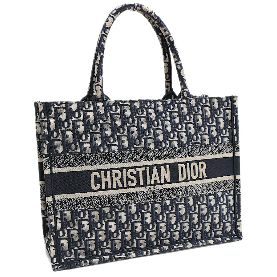 【中古】クリスチャンディオール ブックトート ミディアム オブリーク エンブロイダリー ネイビー Christian Dior BOOK TOTE 送料無料