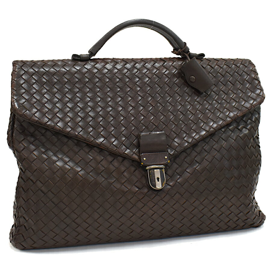 【中古】ボッテガヴェネタ ブリーフケース ビジネスバッグ 13095 イントレチャート レザー ダークブラウン BOTTEGA VENETA [送料無料]