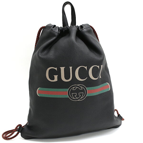 【中古】新品同様 グッチ ドローストリングバックパック 494053 インターロッキングG レザー ブラック GUCCI [美品][送料無料]