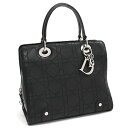 【中古】新品同様 クリスチャンディオール Lady Dior レディディオール ハンドバッグ VEA44594 カナージュ ステッチ レザー ブラック Christian Dior [美品][送料無料]