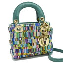 【中古】新品同様 クリスチャンディオール Lady Dior レディディオール 2way ミニトート キムミンジョン グリーン マルチ レザー ビーズ Chri...