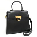【中古】サルヴァトーレフェラガモ 2WAY ハンドバッグ E21-0536 ガンチーニ レザー ブラック ゴールド金具 Salvatore Ferragamo ...