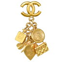 【楽天スーパーSALE】【中古】シャネル ブローチ アイコン ココマーク マトラッセ ハート クローバー パフューム コイン ゴールドカラー 96A ヴィンテー...