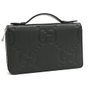 【中古】未使用品 グッチ ジャンボGG トラベルドキュメントケース ジップアラウンド ウォレット 長財布 751760 レザー ブラック GUCCI [送料無料...