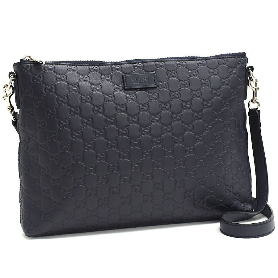 【中古】グッチ ショルダーバッグ 2way クラッチバッグ 473882 GGシグネチャー グッチシマ レザー ダークネイビー GUCCI [送料無料]