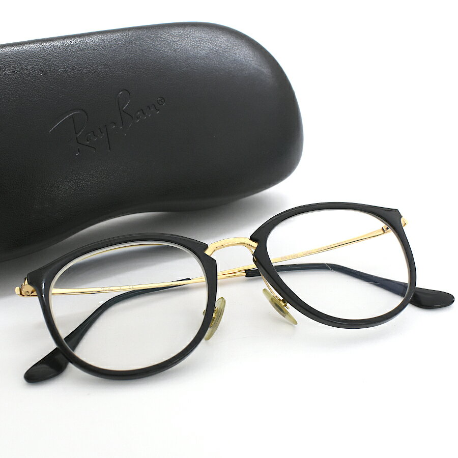 【楽天スーパーSALE】【中古】レイバン メガネ RB7140 パントス ポリッシュ ブラック ゴールド 度入り ..