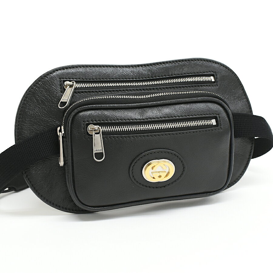 【中古】グッチ ウエストバッグ ベルトバッグ ボディバッグ 575857 インターロッキングG レザー ブラック GUCCI[美品][送料無料]