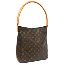 【中古】ルイヴィトン ショルダーバッグ ルーピングGM レディース レザー×キャンバス ブラウン モノグラム M51145 LOUIS VUITTON [送料無...