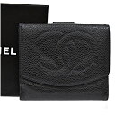 【中古】シャネル 二つ折り折財布 Wホック キャビアスキン A01427 レディース ブラック CHANEL [美品][送料無料]