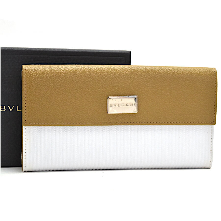 未使用品 ブルガリ 三つ折り財布 MILLERIGHE 27730 レザー×PVC レディース ベージュ×ホワイト BVLGARI 