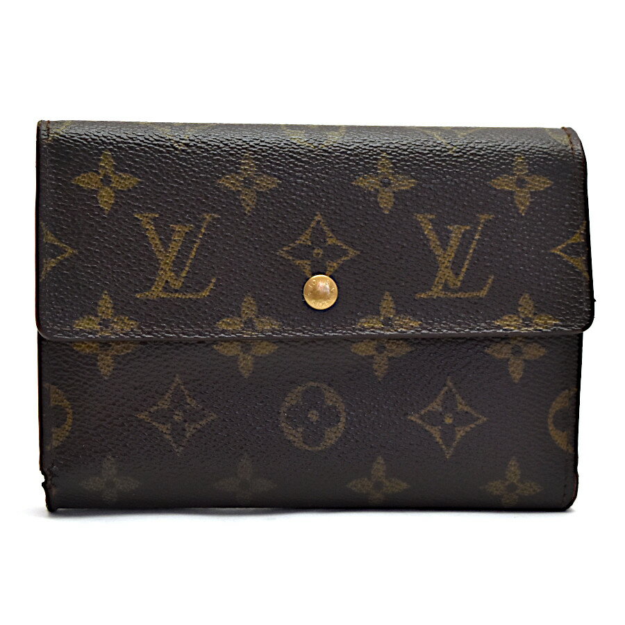 【中古】ルイヴィトン 三つ折り財布 モノグラム M61202 キャンバス×レザー レディース ブラウン LOUIS VUITTON [送料無料]