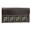 【中古】フェンデイ 長財布 ズッカ柄 Wホック レディース ベージュ×ブラウン FENDI [美品][送料無料]