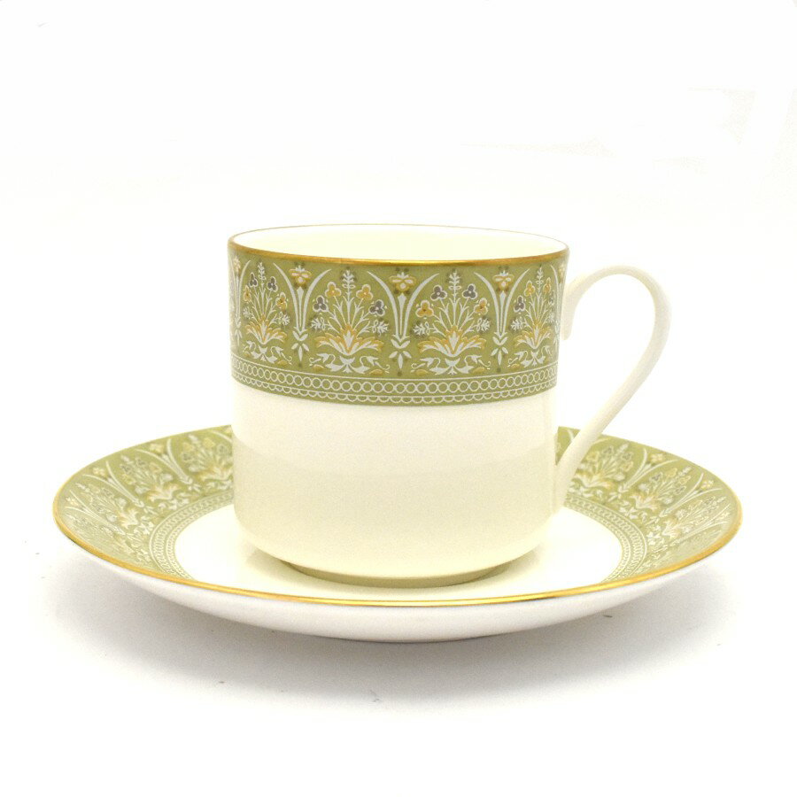 【中古】新品同様 ロイヤルドルトン コーヒーカップ ソーサー 陶器 ホワイト×カーキ ソネット 1客 Royal Doulton 美品