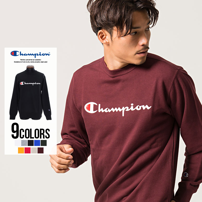 スウェット トレーナー メンズ "ChampionCネームプリントクルーネック裏毛スウェットトレーナー/全9色"定番 ベーシック トップス ユニセックス 長袖 M L ホワイト グレー ブラック ブルー ネイビー イエロー レッド 秋 冬 19FW