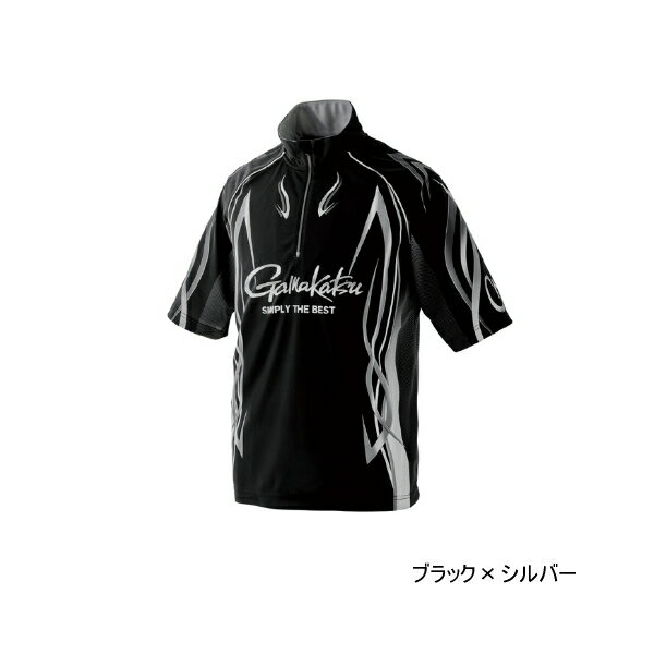 ≪'25年4月新商品！≫ がまかつ 2WAY プリントジップシャツ(半袖) GM-3735 ブラック×シルバー 3Lサイズ