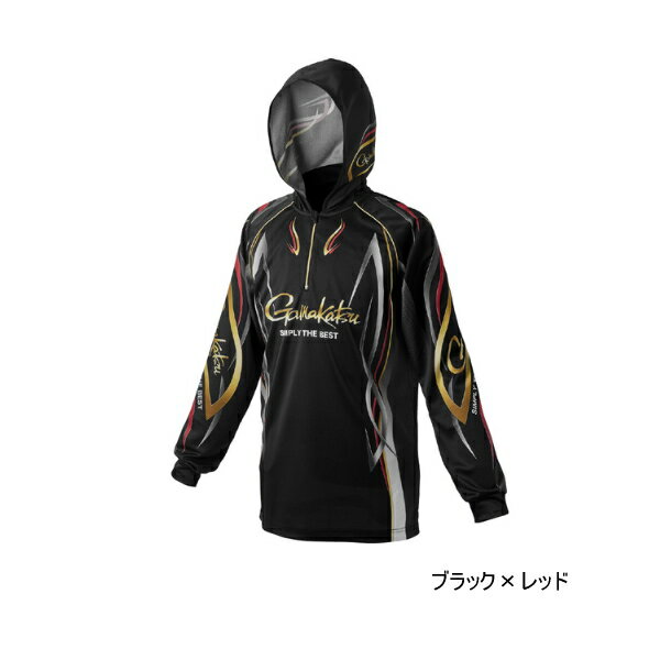 ≪'25年4月新商品！≫ がまかつ 2WAY プリントジップシャツフーディ GM-3736 ブラック×レッド 7Lサイズ