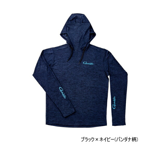 ≪'25年3月新商品！≫ がまかつ サンシェードフーディTシャツ GM-3747 ブラック×ネイビー(バンダナ柄) Mサイズ